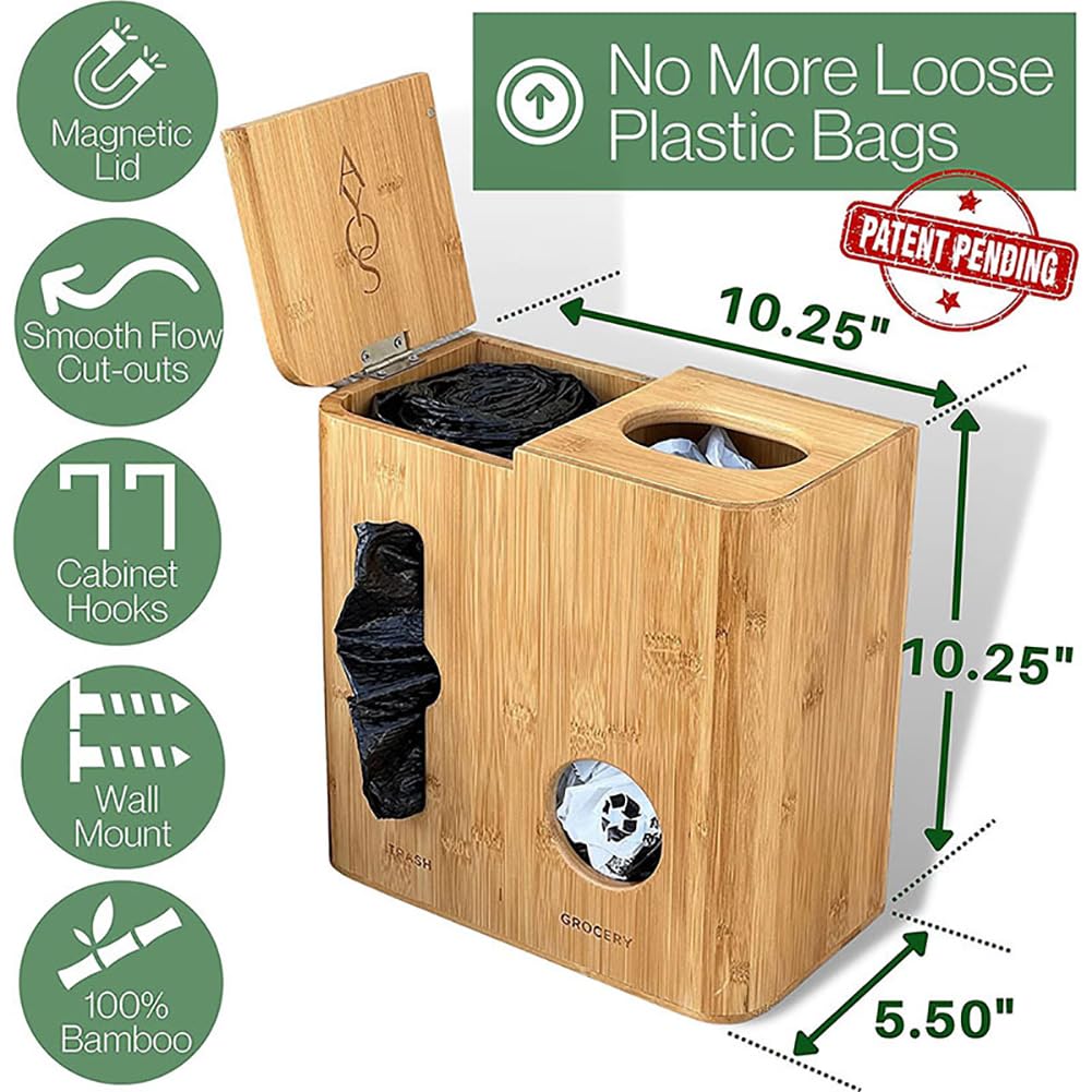 EFLALYHG Soporte para Bolsa de Basura, portarrollos dispensador de Bolsas de Basura de plástico, Soporte para Bolsas de bambú, Organizador montado en la Pared
