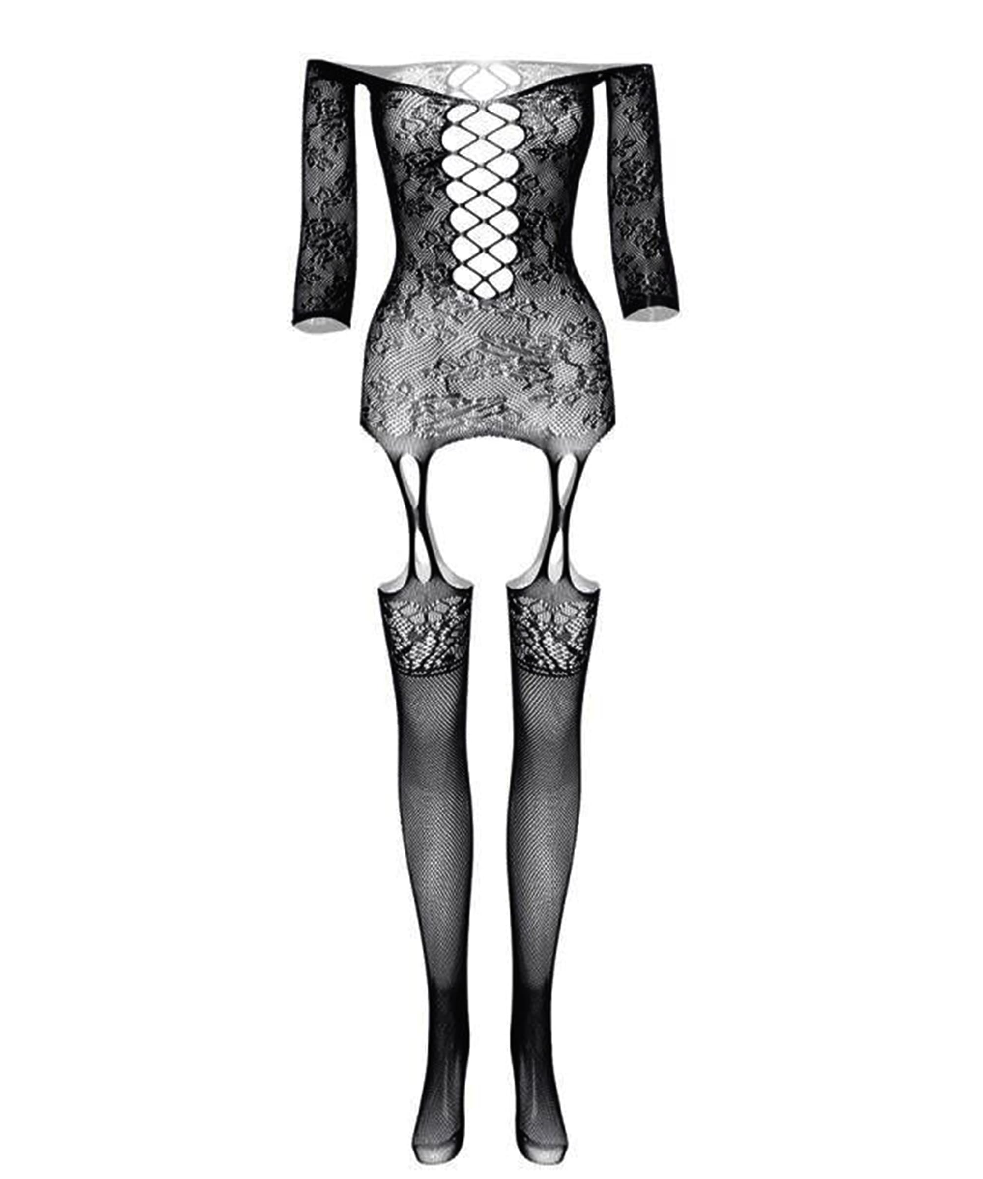 Buitifo Womens Fishnet Bodystocking Plus Size Crotchless Bodysuit Sexy Tights Soft Nightwear Lingerie: One Size Black Jc