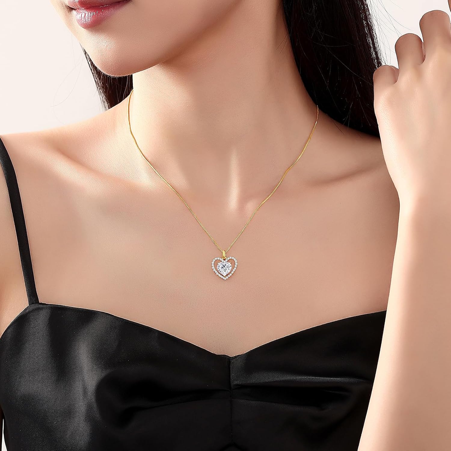 2CT Moissanite Heart Necklace for Women Wife in Gift Box,S925 Sterling Silver Jewelry for Women,Anniversary Birthday Present for Wife Her Girlfriend,18K Gold/White Gold Filled