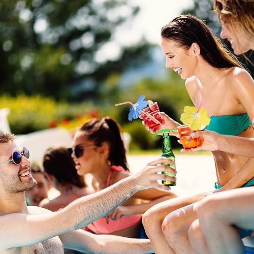 Miniatura 6 de 200 pajitas de hibisco para paraguas, cocotero, bebidas, cóctel, pajitas de verano para fiesta en la playa hawaiana, pajitas tropicales,