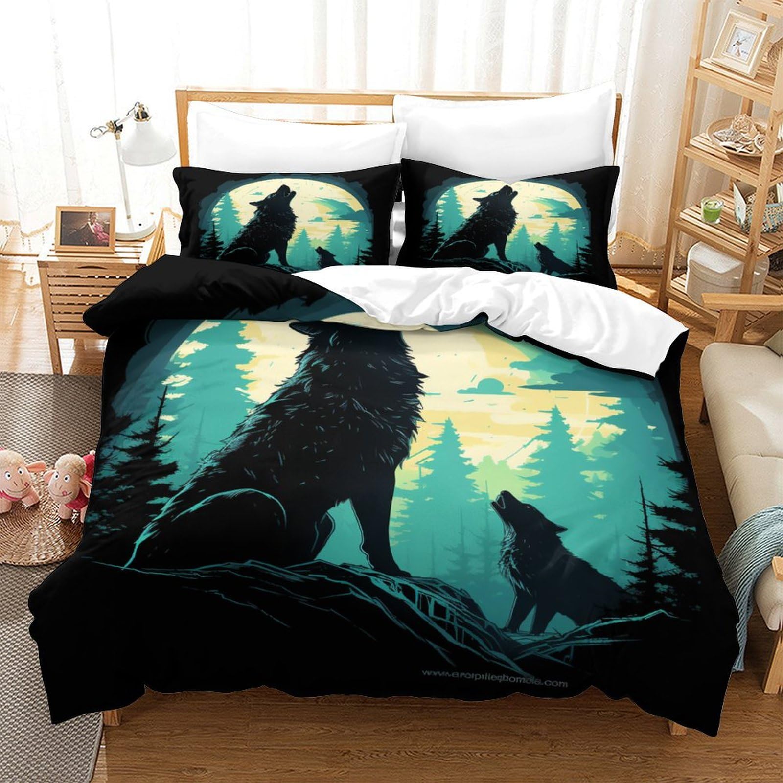 Parure housse de couette loup 140 x 200 pour des nuits sereines
