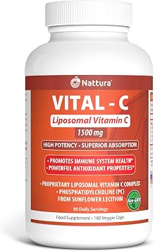 Liposomal Vitamin C - 1500 mg - 180 Veggie Caps - Proprietary Liposomal C Complex with Phosphatidylcholine PC from Sunflower Lecithin