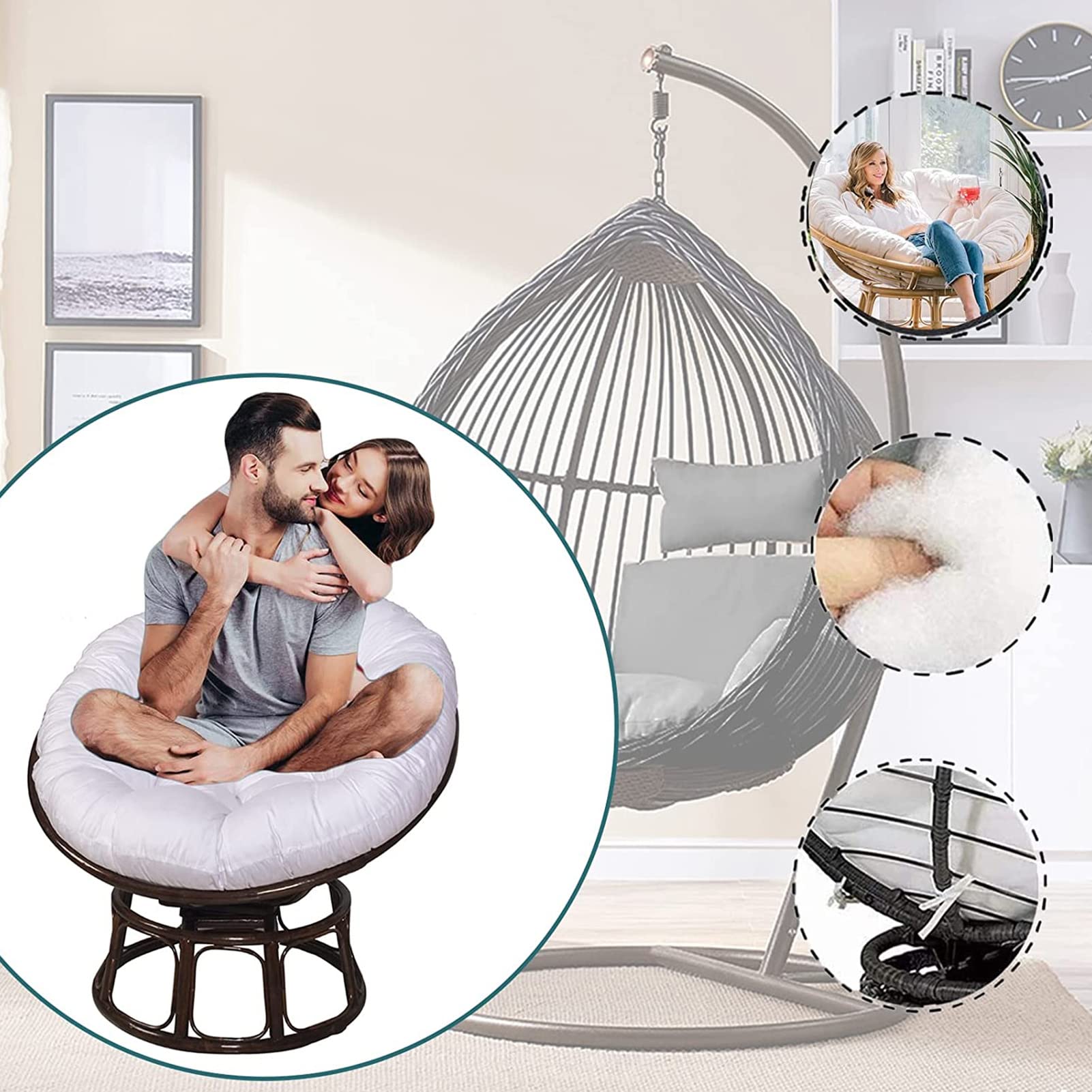Wasserabweisendes, rundes Papasan-Stuhlkissen für drinnen und draußen, Garten, weiches Bodenkissen, 119 x 129 cm, Grün, Freizeit-Sitzkissen, Terrassenmöbel-Zubehör