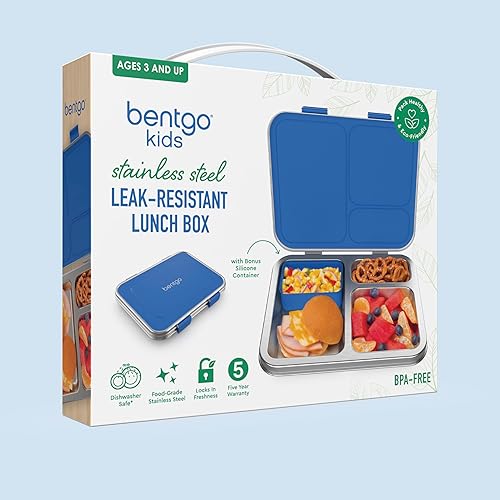 Miniatura 8 de Bentgo Lonchera de acero inoxidable resistente a fugas para niños, 3 compartimentos con recipiente de silicona adicional, duradera, ecológica, apta