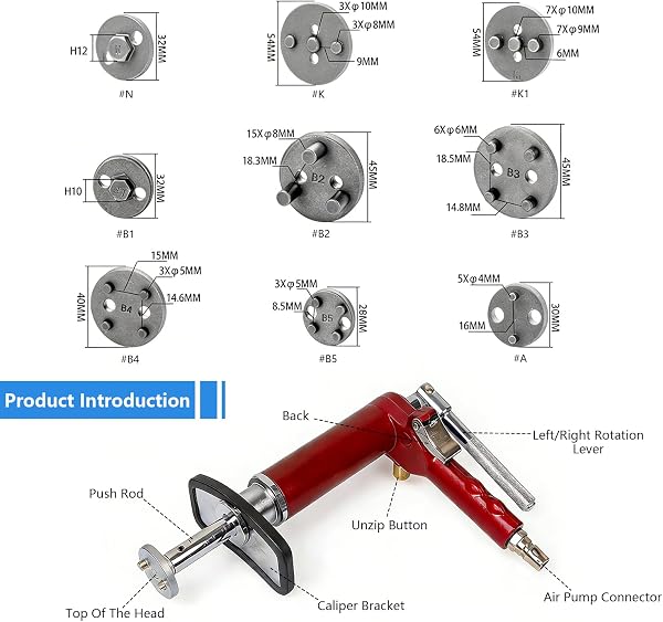 Repousse Piston de Frein Pneumatique, Kit de 24 Outils Universels pour Rétracteurs de Pistons de Frein Pneumatiques avec Mallette, Compatible avec la Plupart des Voitures Particulières - 4