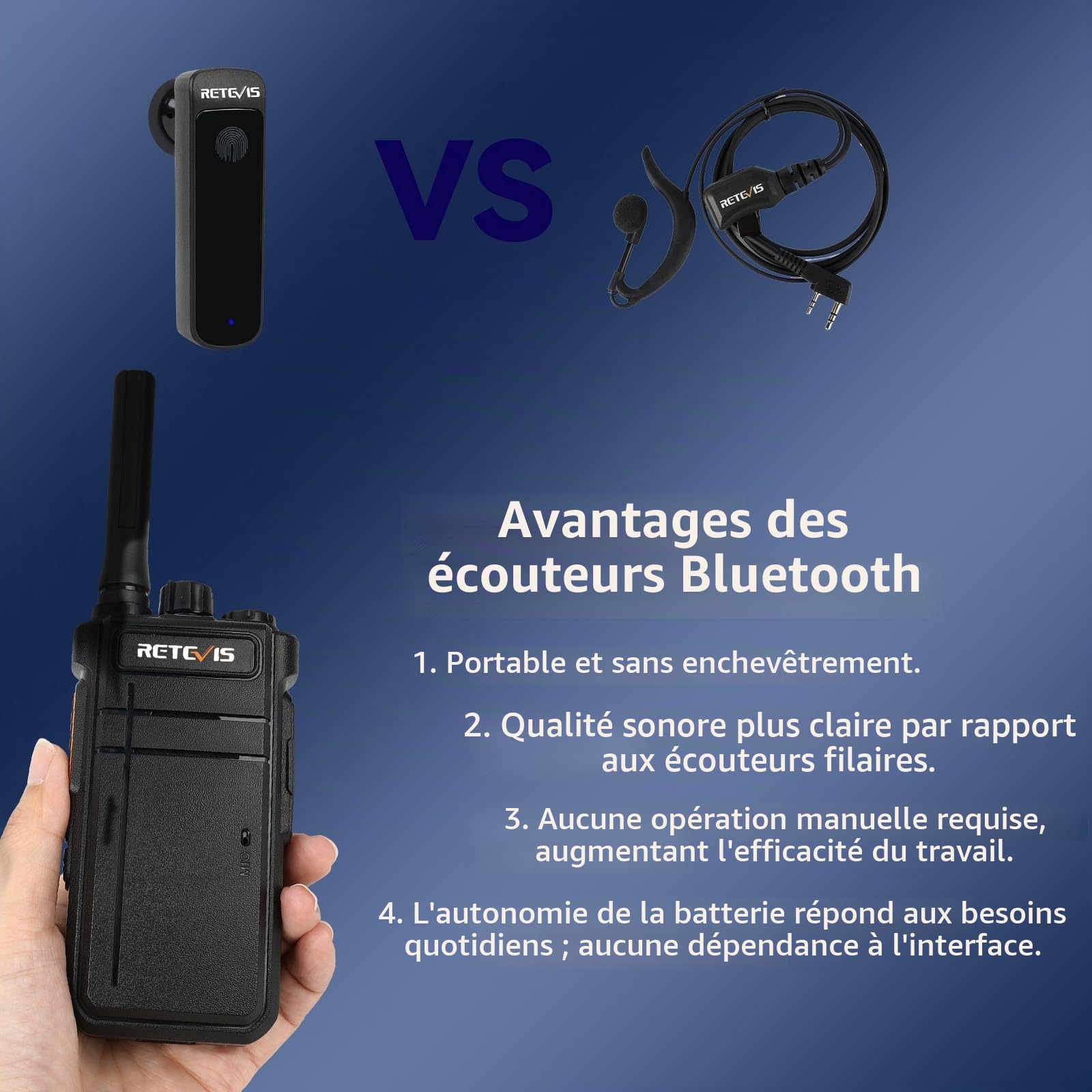 Retevis RB637 Bluetooth Talkies Walkies, PMR446 Radio Bidirectionnelle