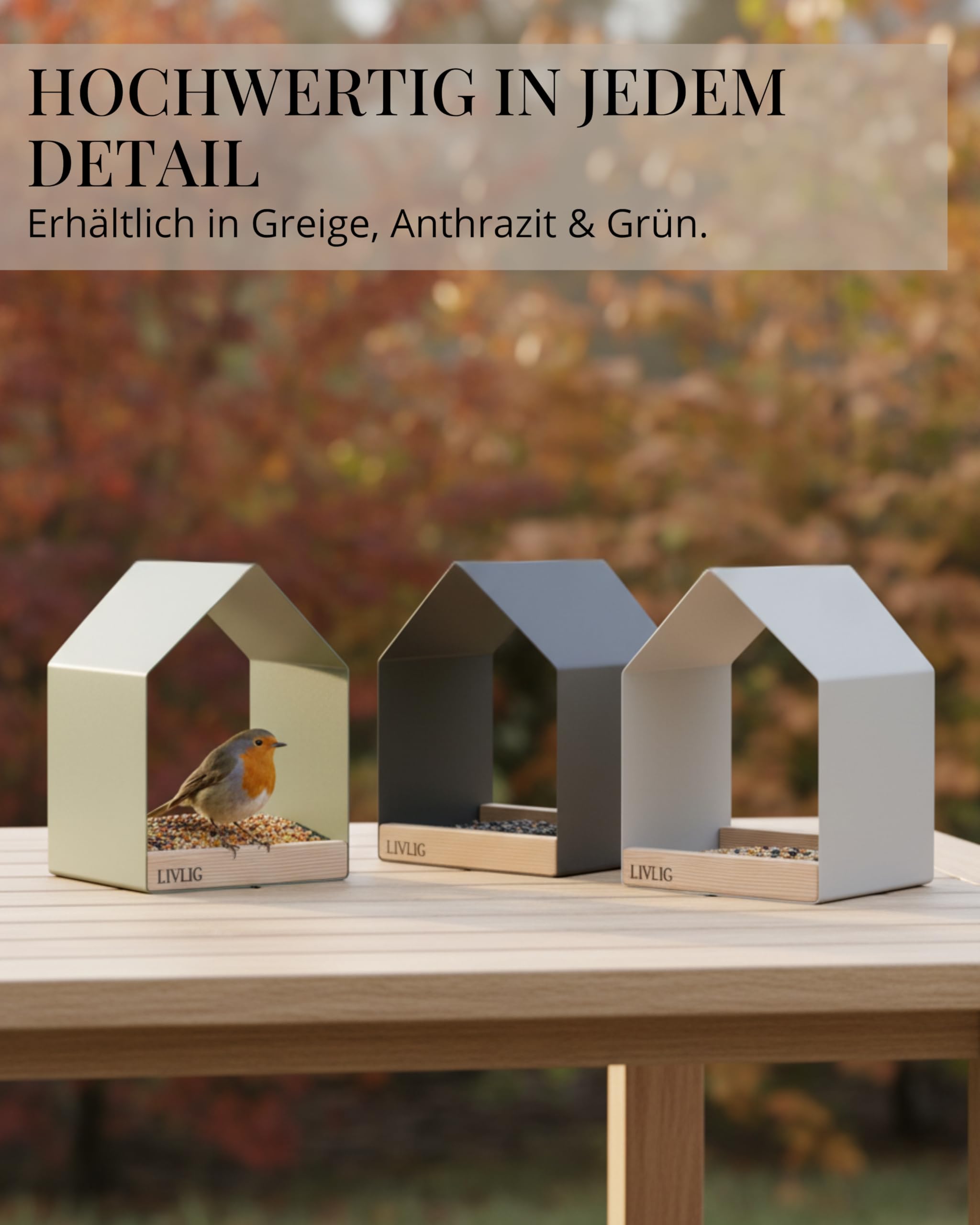 LIVLIG Vogelhaus Metall – 2in1 Vogelfutterhaus & Vogeltränke, Design Vogelhaus zum Aufhängen, wetterfestes Futterhaus für Vögel ganzjährig, Futterspender Vögel, Greige