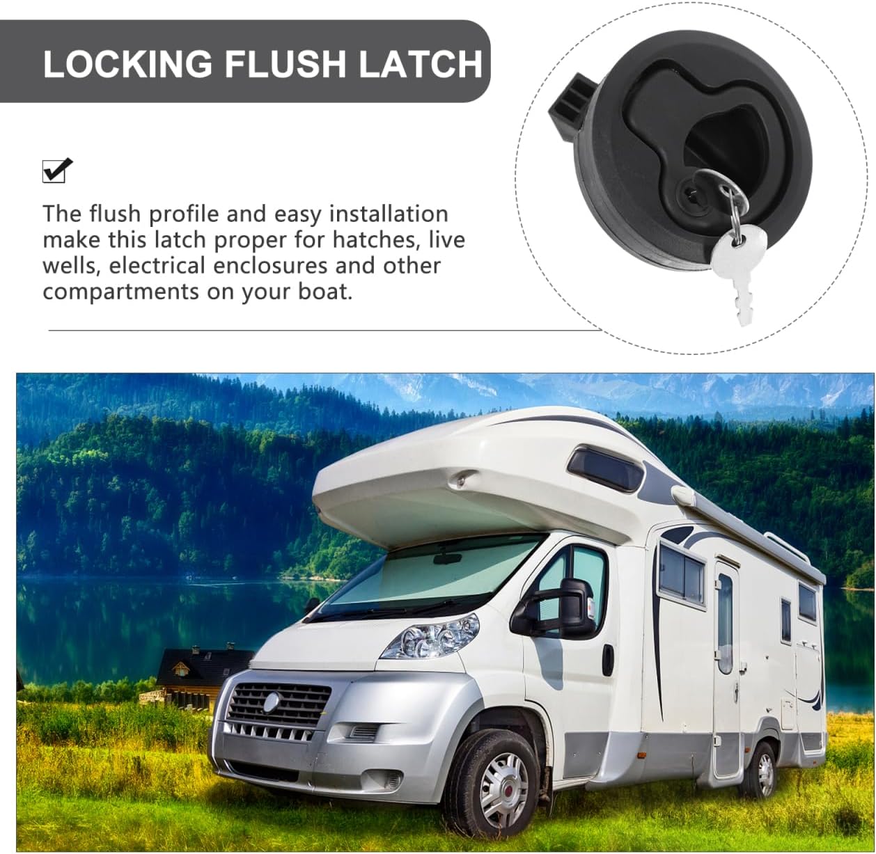 UKCOCO Boat Hatch Latch 4 Pcs Flush Pull Round Slam Locks with Recessed Handle for Boat Deck Access Rv Cabinet Hardware Compact 2.4 Inch