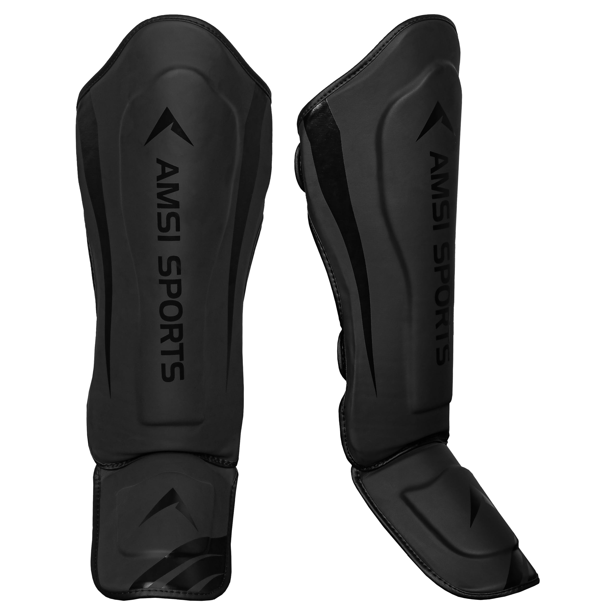 AMSI SPORTS Shin Guards – Boxing Muay Thai Instep Leg Protector for Martial Arts, Kickboxing, BJJ, Karate, Taekwondo – PU Leather reinforced MMA Shin Guards – Leg Instep with Foam Padding (L/XL)