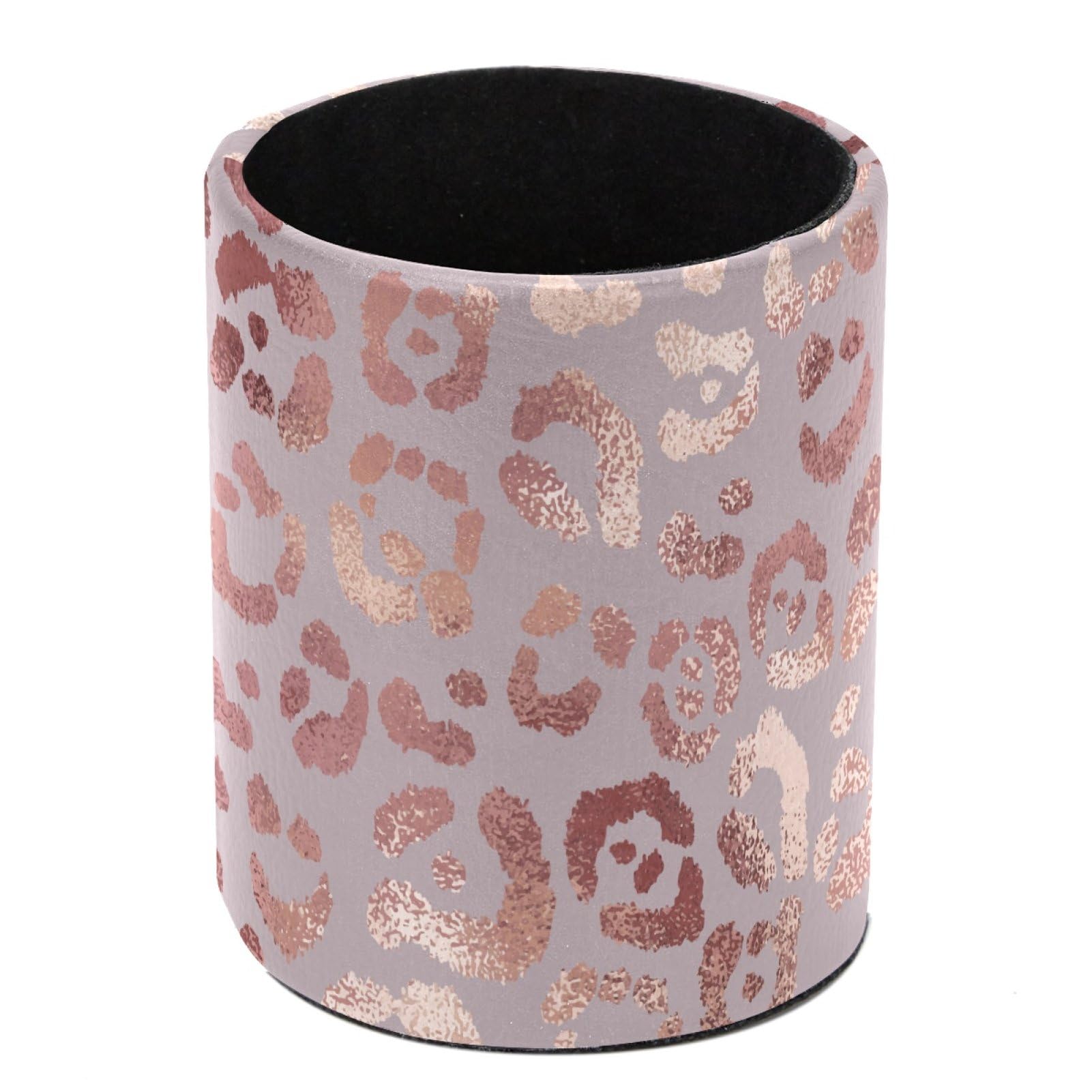 Luoweisi Rose Gold Leopard Skin Texture Pen Holder for Desk, Leather Pen Pot, Desk Pencil Holder Round Makeup Organiser Home Office School Suppliers