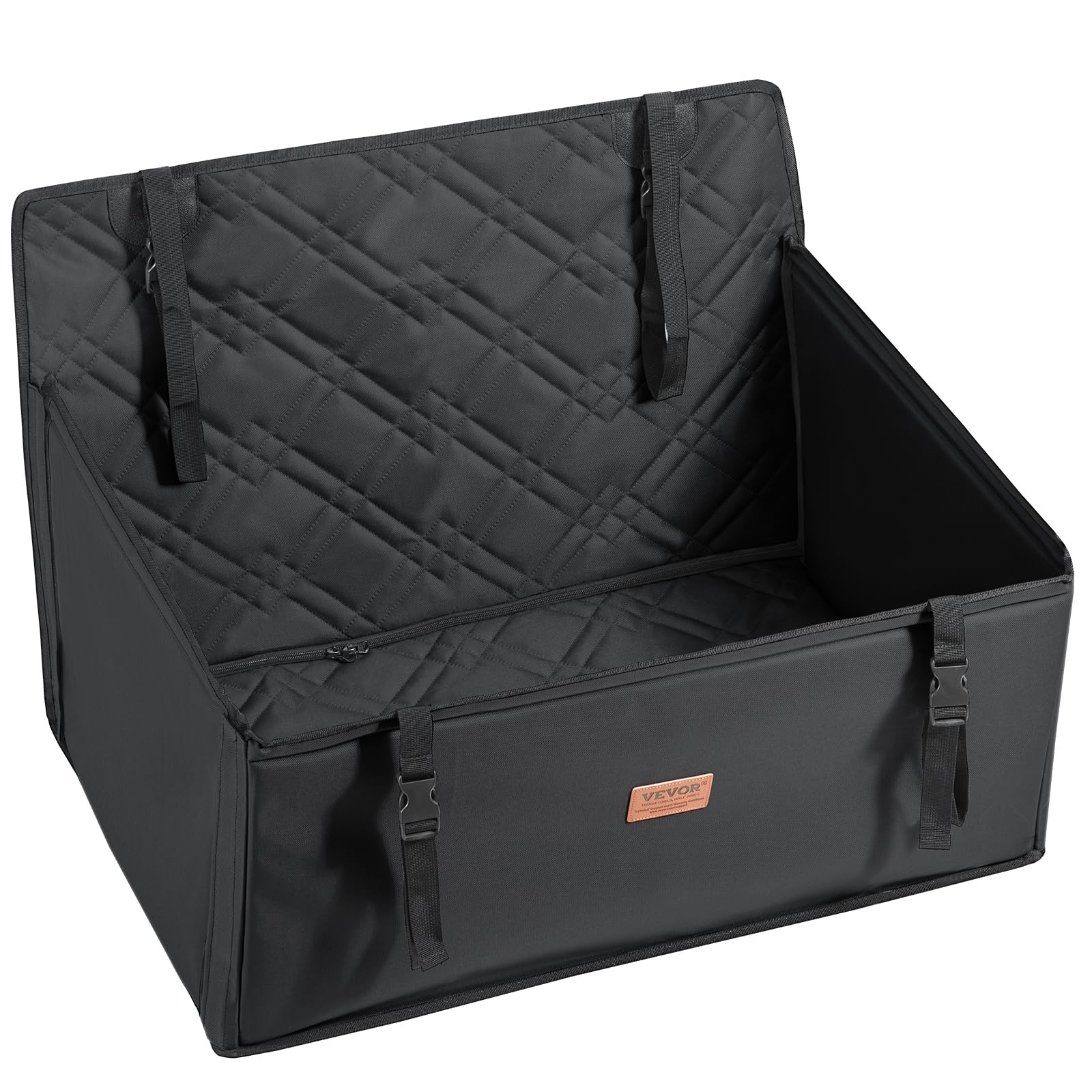 VEVOR Autositz Hunde 75 x 58 x 50 cm, Hundeautositz mit Stützrahmen, Haustierautositz mit ansteckbarer Sicherheitsleine, Baumwollfüllung, Rücksitz für kleine mittele Hunde bis 22 kg, Schwarz
