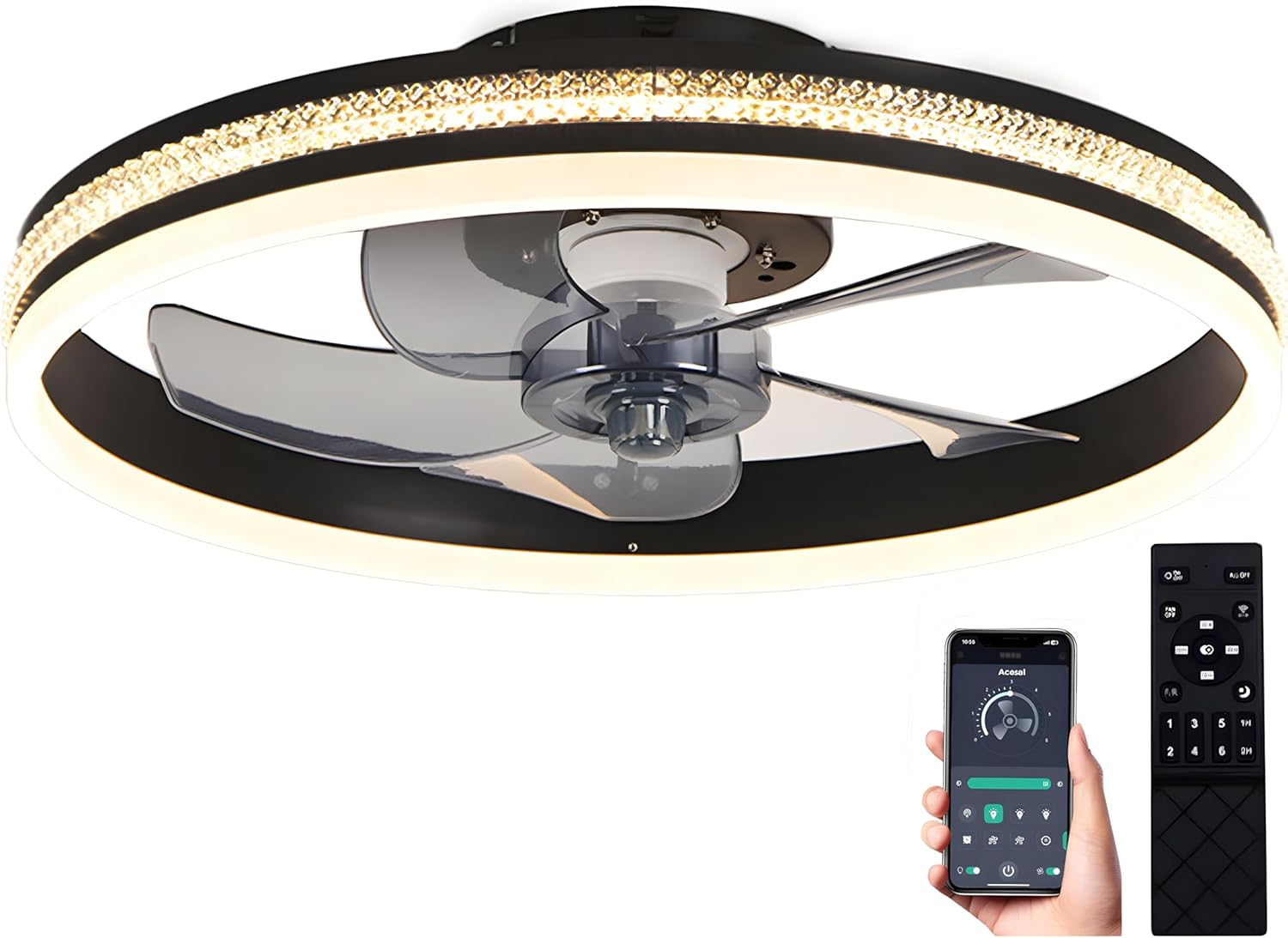 Photo 1 of 20inch Ceiling Fans Lights 68W Flush Mount 3CCT B-Black