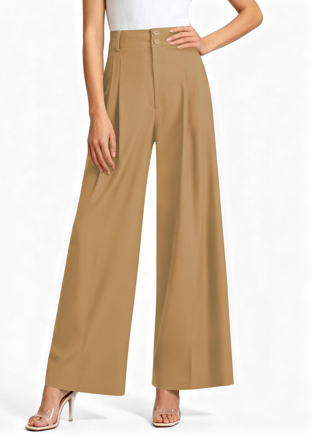 PRETTYGARDEN Womens Spring Wide Leg Palazzo Pants 2026 Trendy Loose Button High Waist Pleated Work Business Casual Trousers thumbnail