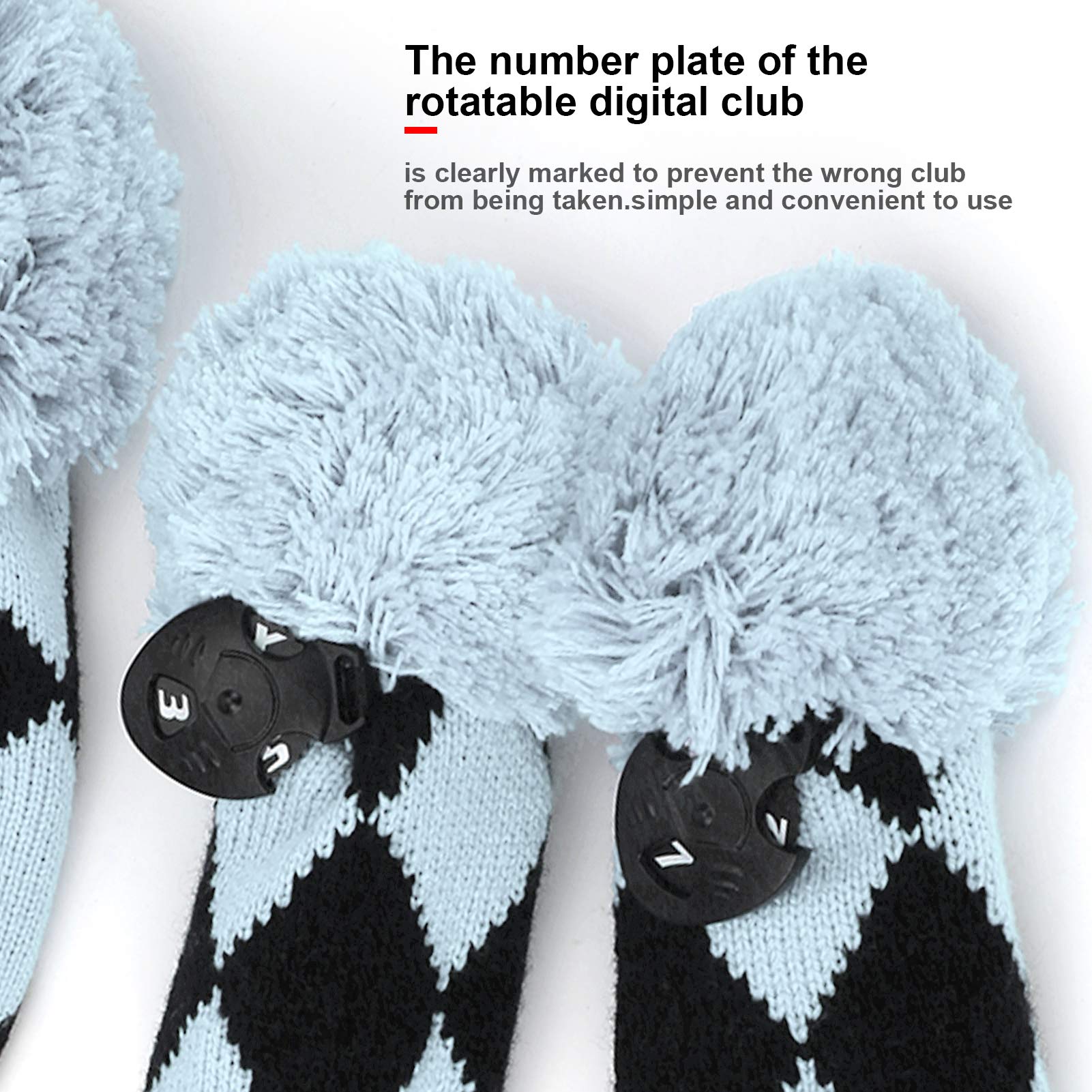 Copricapo da golf, copertura per mazza da golf in maglia per legni Set di 3 Si adatta bene al legno da fairway del driver e ibrido (UT) Il cambiamento perfetto con etichette (Light Blue)
