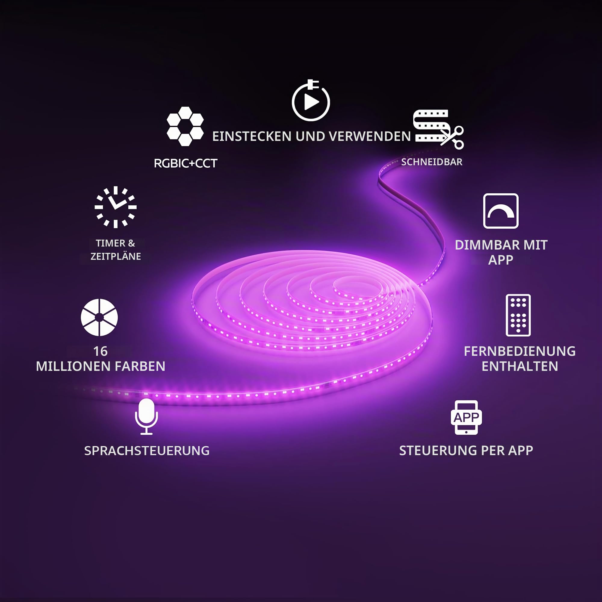 CALEX Smart LED Streifen, 20 m, RGBIC-Farben, flexibel & zuschneidbar, dimmbar, WLAN App- & Sprachsteuerung, inkl. Fernbedienung
