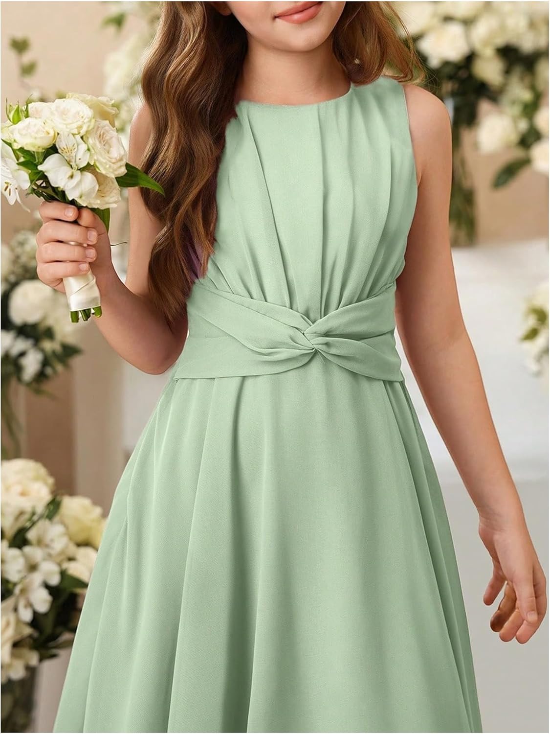 Verdusa Girl's Flower Summer Dresses Sundress Twist Ruched Ruffle Layered Flowy Birthday Wedding Guest Dress