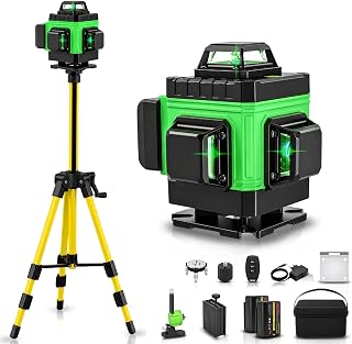 TOMAHAWK® BMT-1666 16 Lines Green Laser Level Pro, 4x360° 4D Green Cross Line Professional Laser for Construction, Two 360° Vertical/Horizontal Level Pulse Mode | 1 Mtr Tripod |