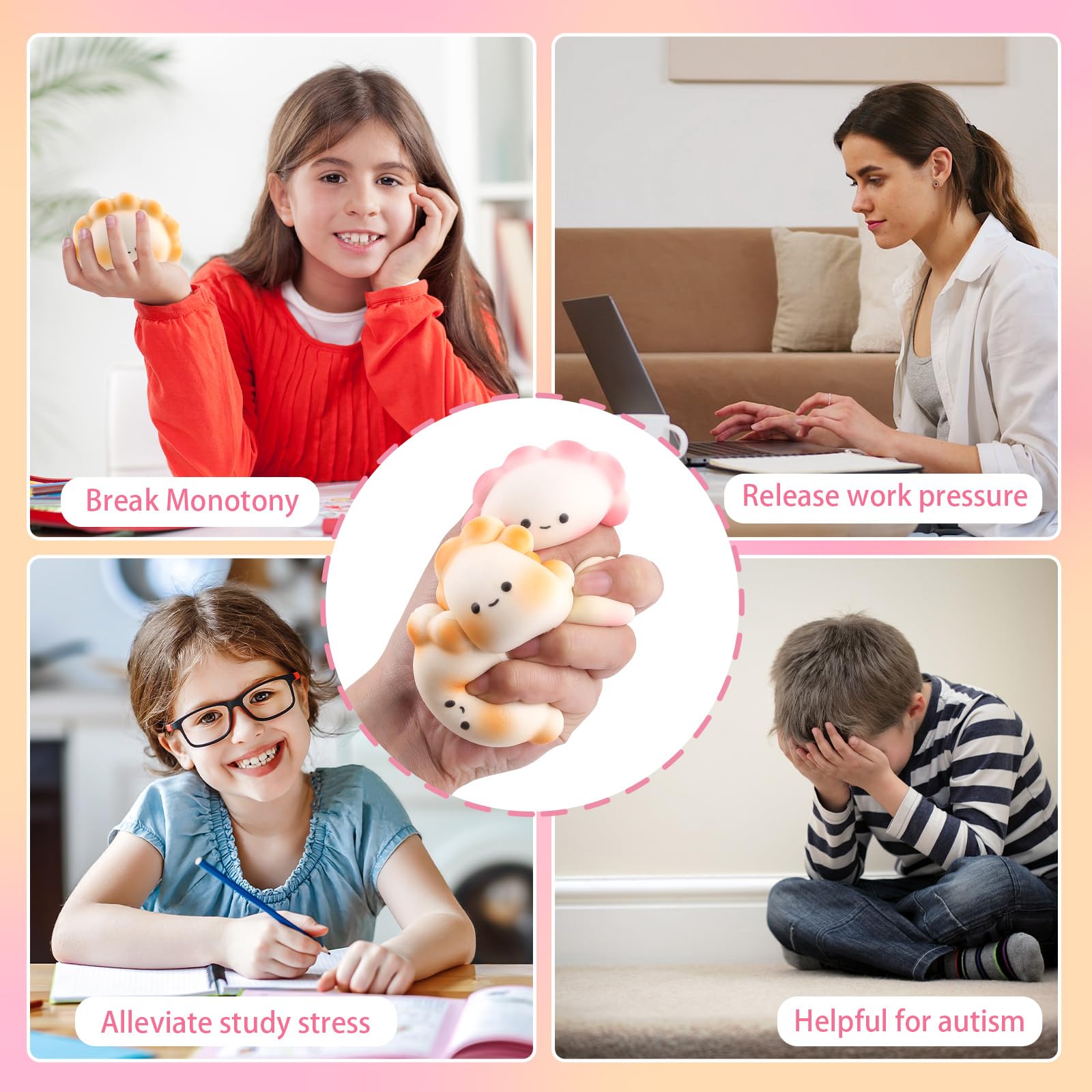 Anboor 4 SZT. Małe zabawki typu squishy z wypełnieniem - powolnie napełniające się zabawki sensoryczne do wciskania dla dzieci i dorosłych, urocze kawaii zabawki do odstresowania do klasy, na urodziny