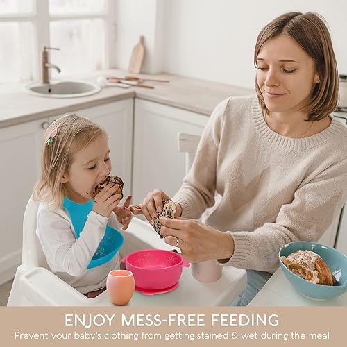 Miniatura 5 de Sperric Baberos de silicona para bebé, babero de silicona suave con atrapasador de alimentos y material impermeable, ajuste ajustable para bebés y