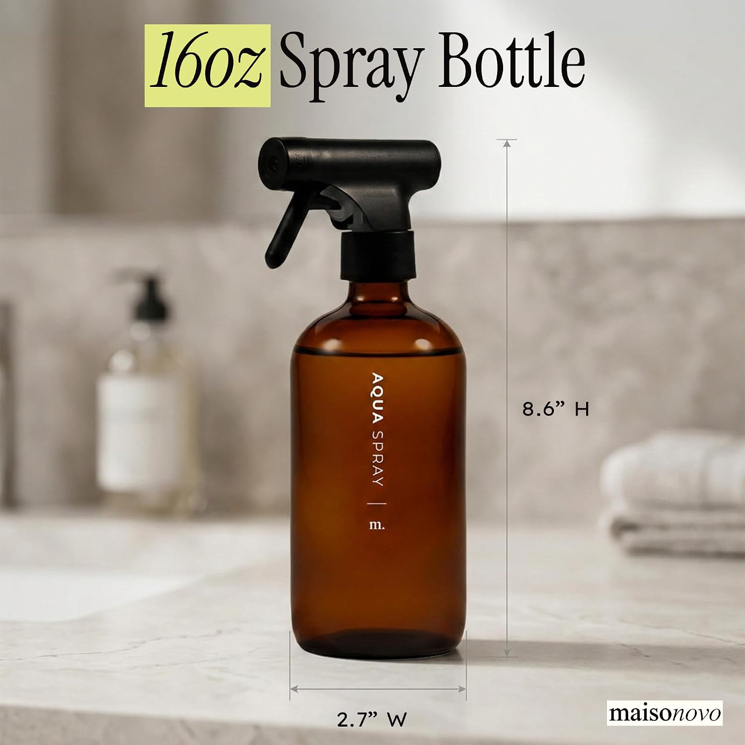 MaisoNovo Amber Glass Spray Bottle for Cleaning | 16.9 Oz, Pack of 2
