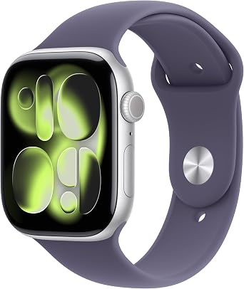 Apple Watch Series 11 GPS 46mm Smartwatch with Silver Aluminium Case with Purple Fog Sport Band M/L. Sleep Score, Fitness Tracker, Health Monitoring, Always-On Display, Water Resistant