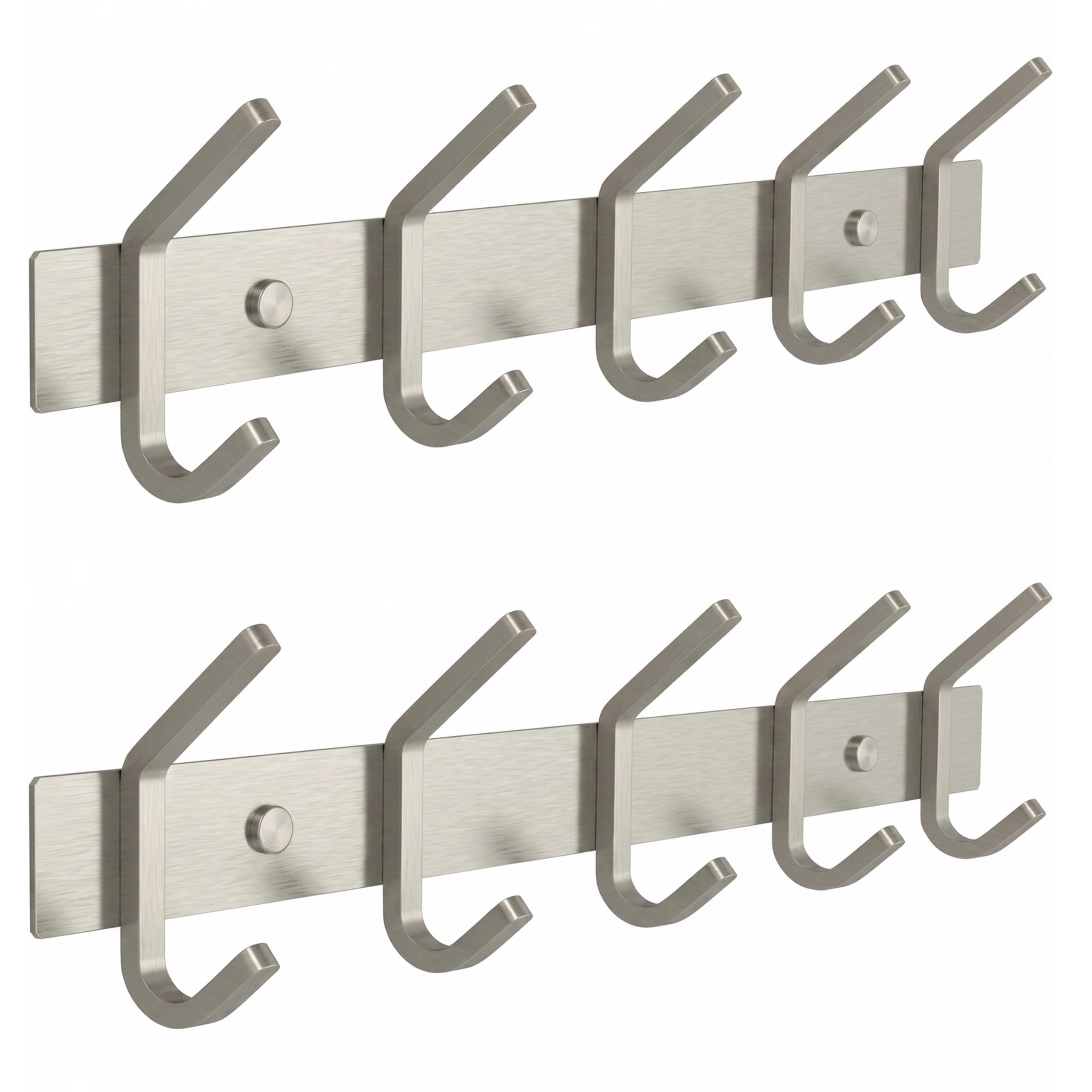Coat Rack Wall Mount – Brushed Nickel 15 Inch Stainless Steel Hook Rail with 5 Heavy Duty Double Coat Hooks – Wall Mounted Coat Hanger for Entryway, Bathroom, Bedroom, Towel, Hat Organizer - 2 Pack — image 1