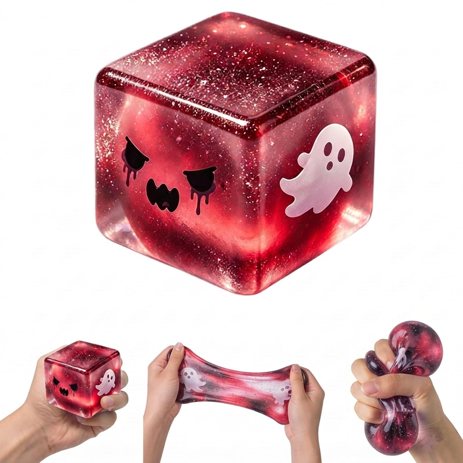 Ghost Glitter Cube Squishy Toy, Halloween Squishy Shaped Stress Relief Toy