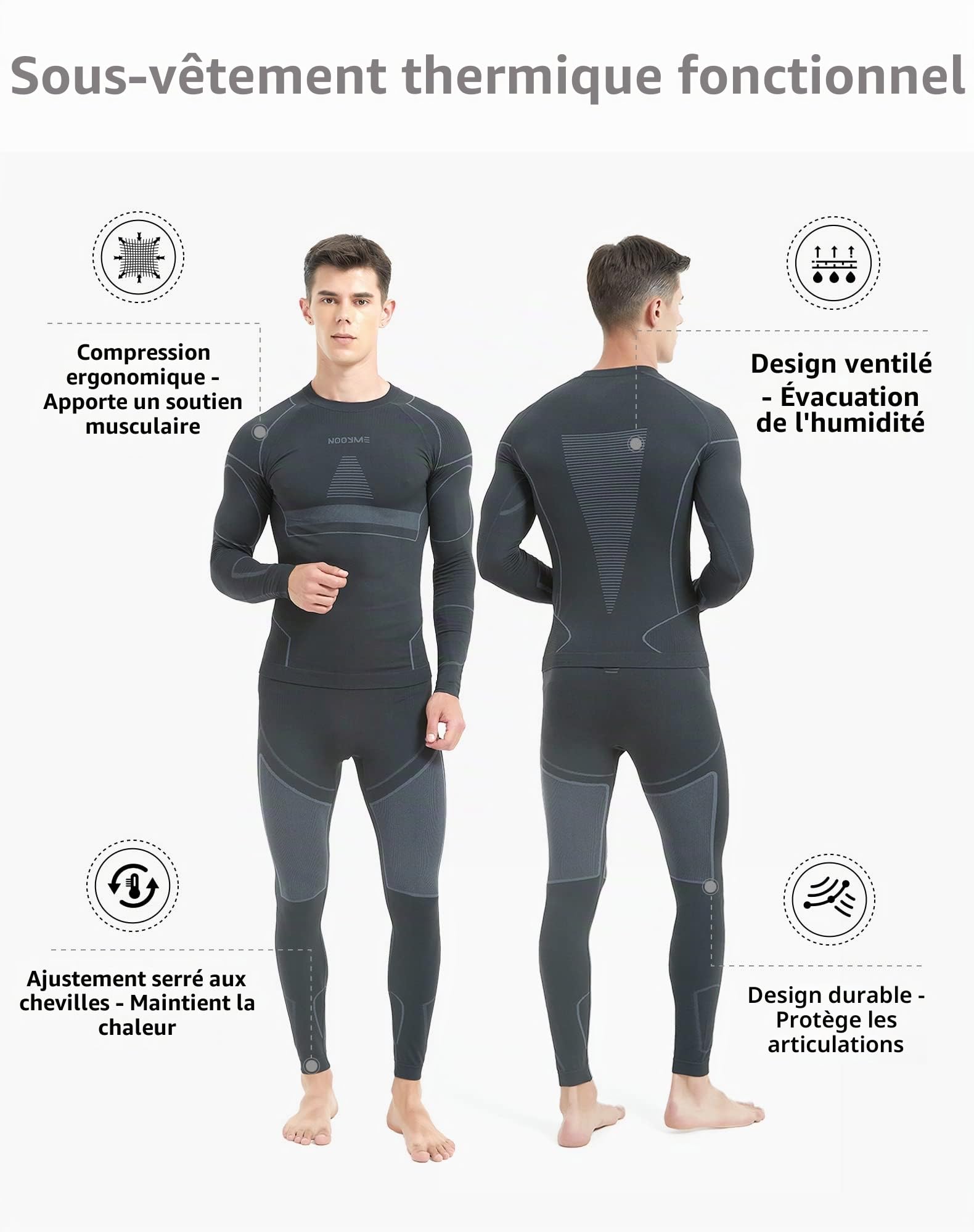NOOYME Wtx-93101 Jeu de Couches de Base Homme