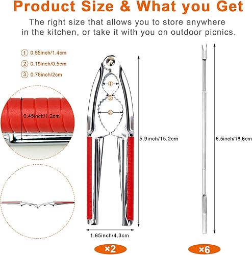 Miniatura 2 de Cascanueces, 8 piezas de cascanueces multiusos de acero inoxidable para mariscos y pecanas, herramientas para agrietar nueces con mango