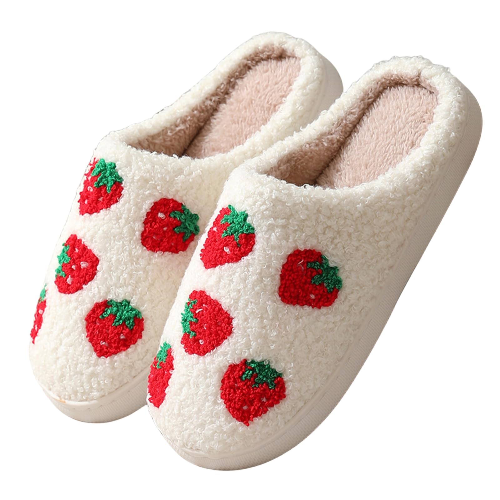 House Slippers for Women Cute Fruit Home Slippers Memory Foam Plush Fluffy Indoor Bedroom Shoes Winter Warm Soft