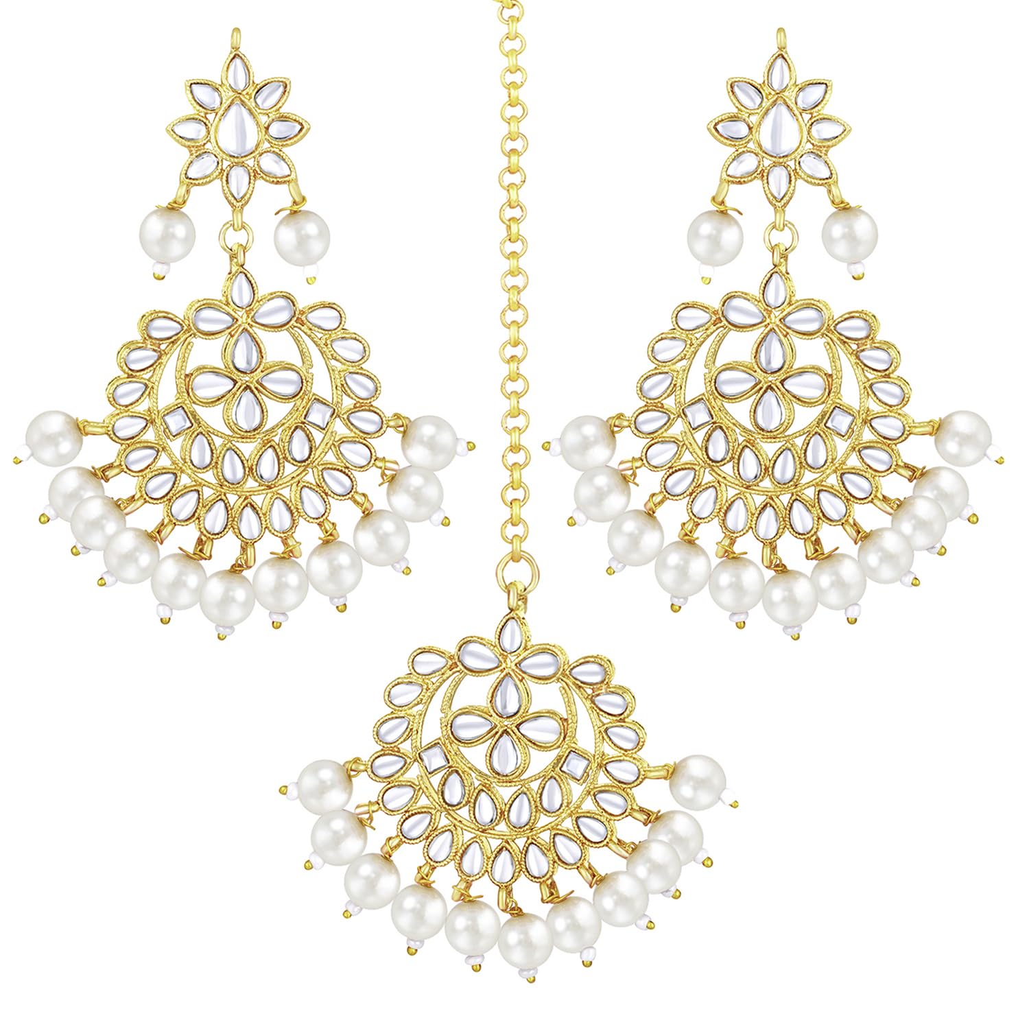 Peora Womens Gold Plated Kundan Faux Pearl Chandbali Earring Maang Tikka Set (B07QDRWL85) Amazon Price History, Amazon Price Tracker