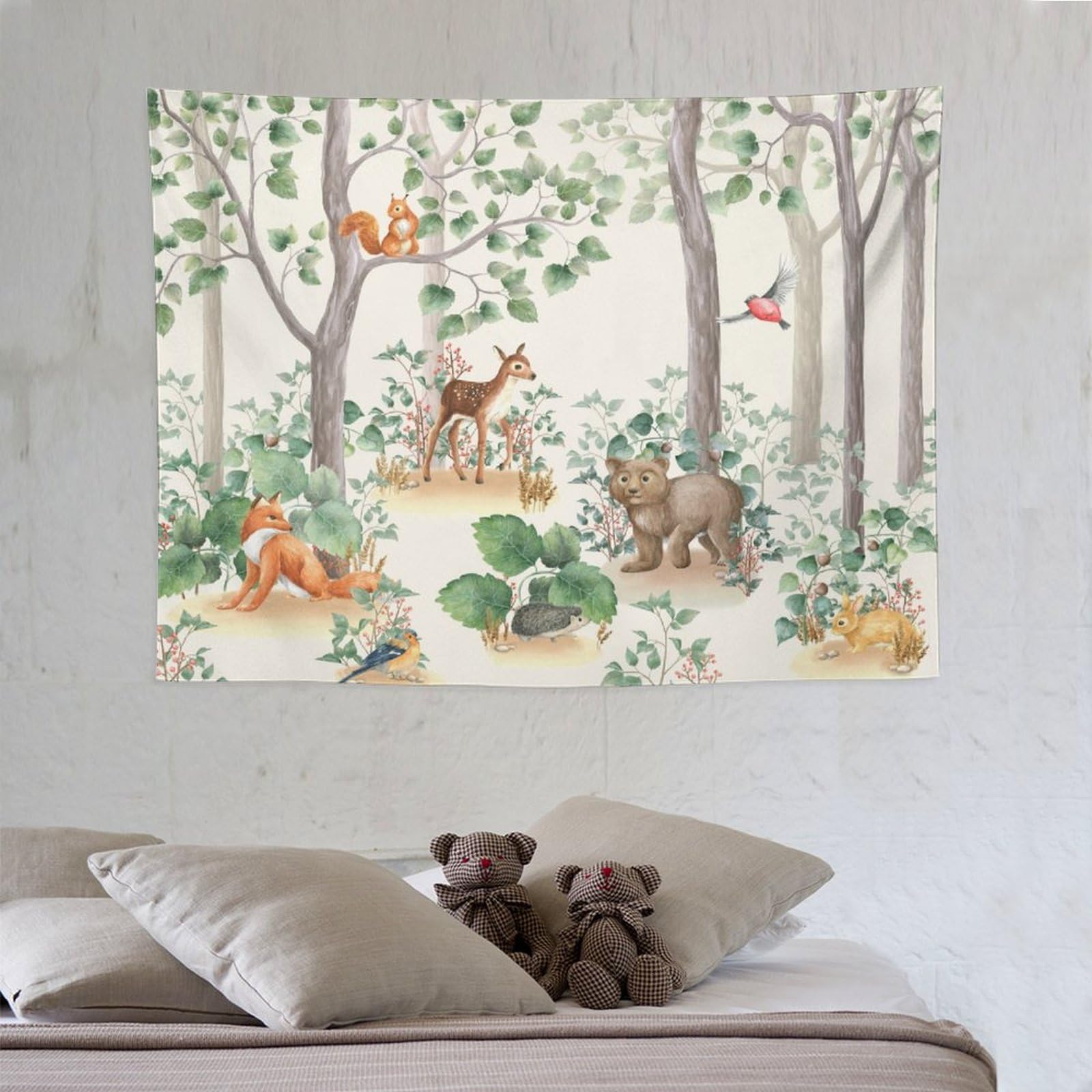 Forest Animal Kids Tapestry Wall Hanging Wild Rustic Bear Fox Deer Children Cartoon Tapestries Home Decor for Bedroom Living Room Nursery Classroom