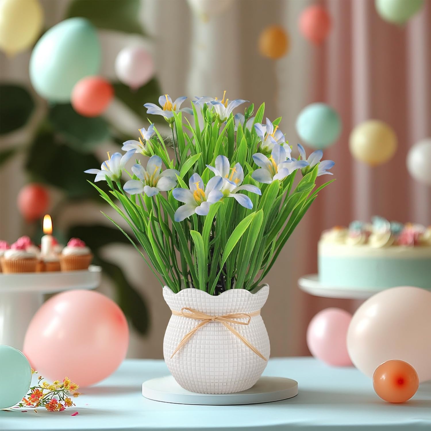 Artificial Flowers Plant UV Resistant Realistic Potted Faux Flowers Lifelike Greenery Maintenance Free Florals Indoor Outdoor Home Office Decor - Image 4