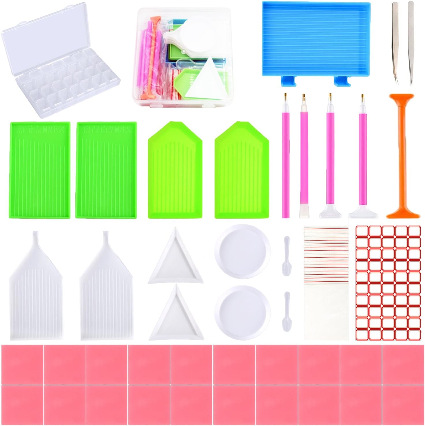 69 Pieces Diamond Painting Tools Cross Stitch Set, YARKOR DIY Diamond Painting Pen/Tweezers/Glue/Plastic Tray/Bags/28 Slots Diamond Embroidery Box of Diamond Painting Accessories