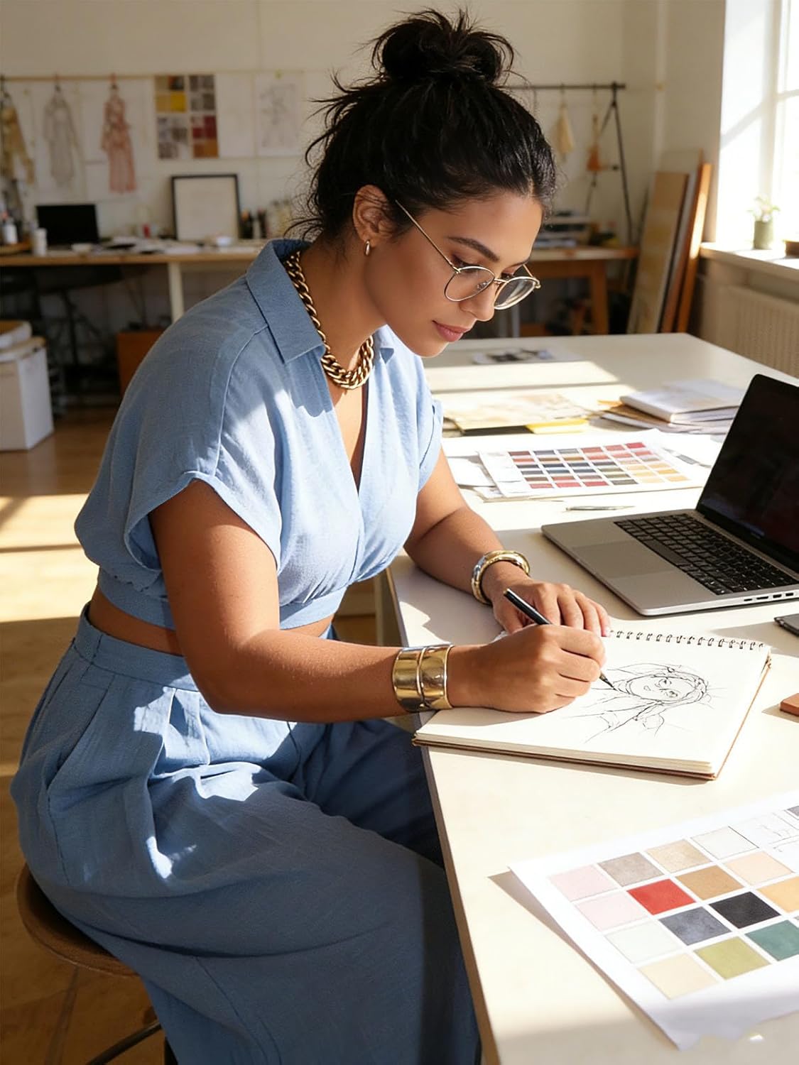 Women's Casual Linen 2 Piece Outfits Wrap V Neck Crop Top and Wide Leg Pants Sets Vacation Summer Club Outfits - Image 6