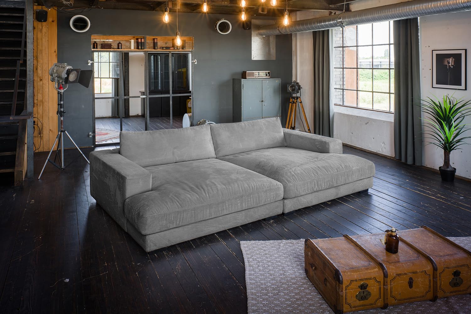 KAWOLA - Big Sofa Madeline - XXL Couch im zeitlosen Design, Komfortables Polster, Ideal für Gaming & Entspannung, 290x86x170 cm, Grau, Polyester