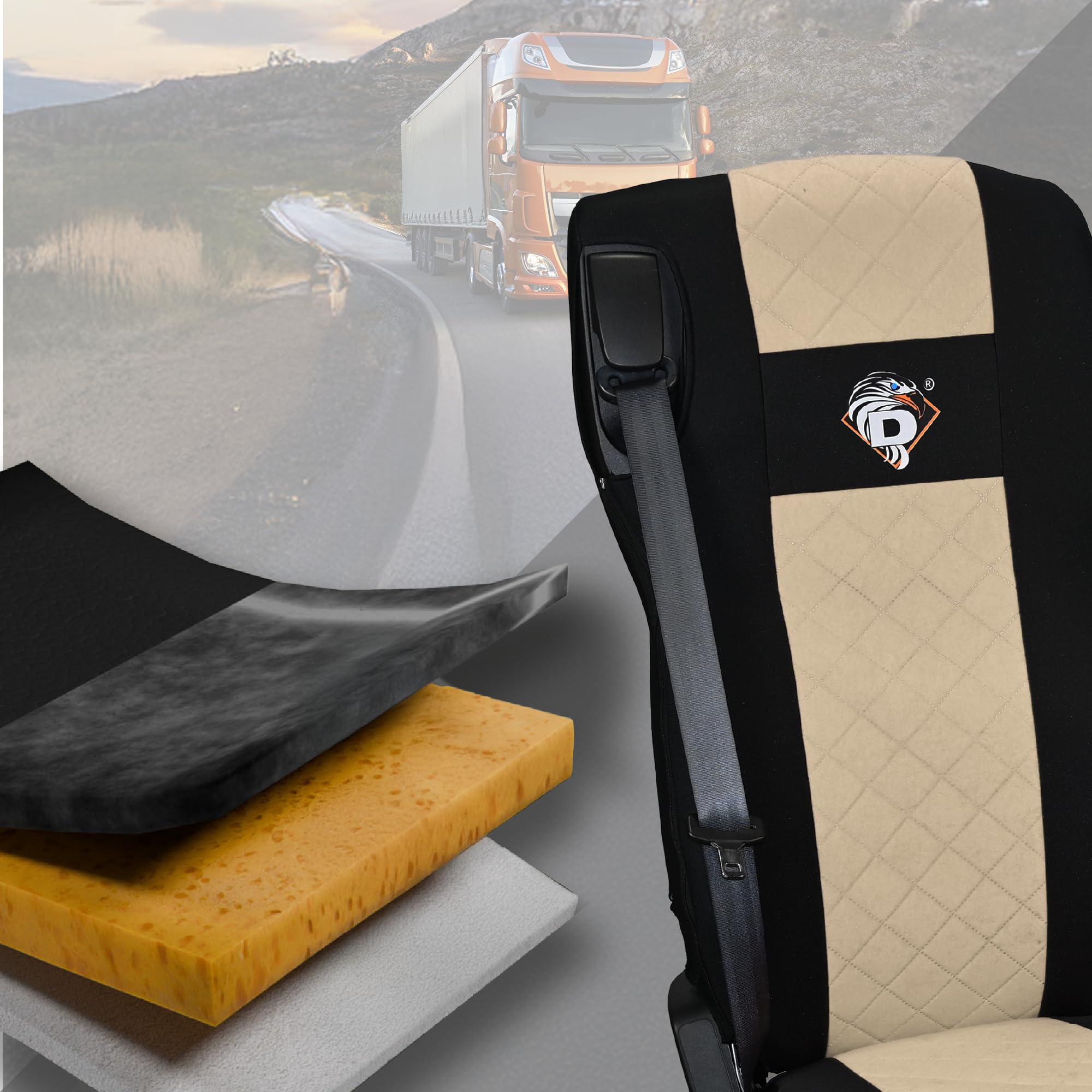 SABA Coprisedile Auto per DAF 105 XF dal 2012, 2 cinghie, Beige | Accessorio protettore sedile, DAF 106 XF dal 2013, XG, XG+ dal 2022 - coprisedile resistente per sedili anteriori