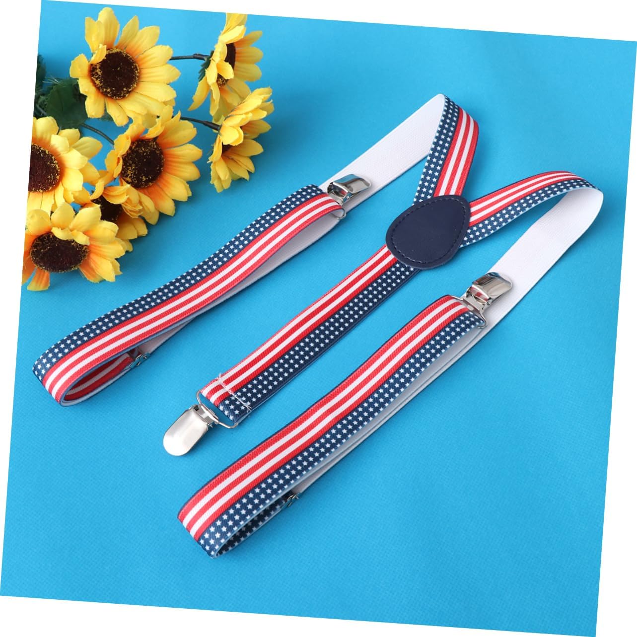 Didiseaon Adjustable Elastic Clip-on Suspenders Us Flag Design Fashion Suspenders for Jeans Shorts Trousers