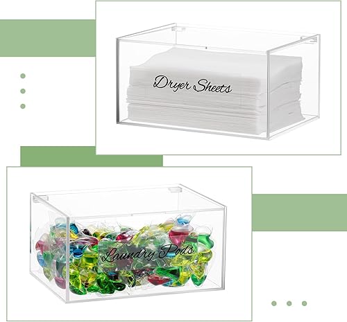 Miniatura 4 de SUBEKYU Acrylic Dryer Sheet Container for Laundry Room,Dryer Sheet Holder Dispenser with Lid for Laundry Storage Organization and Decor,Clear Fabric