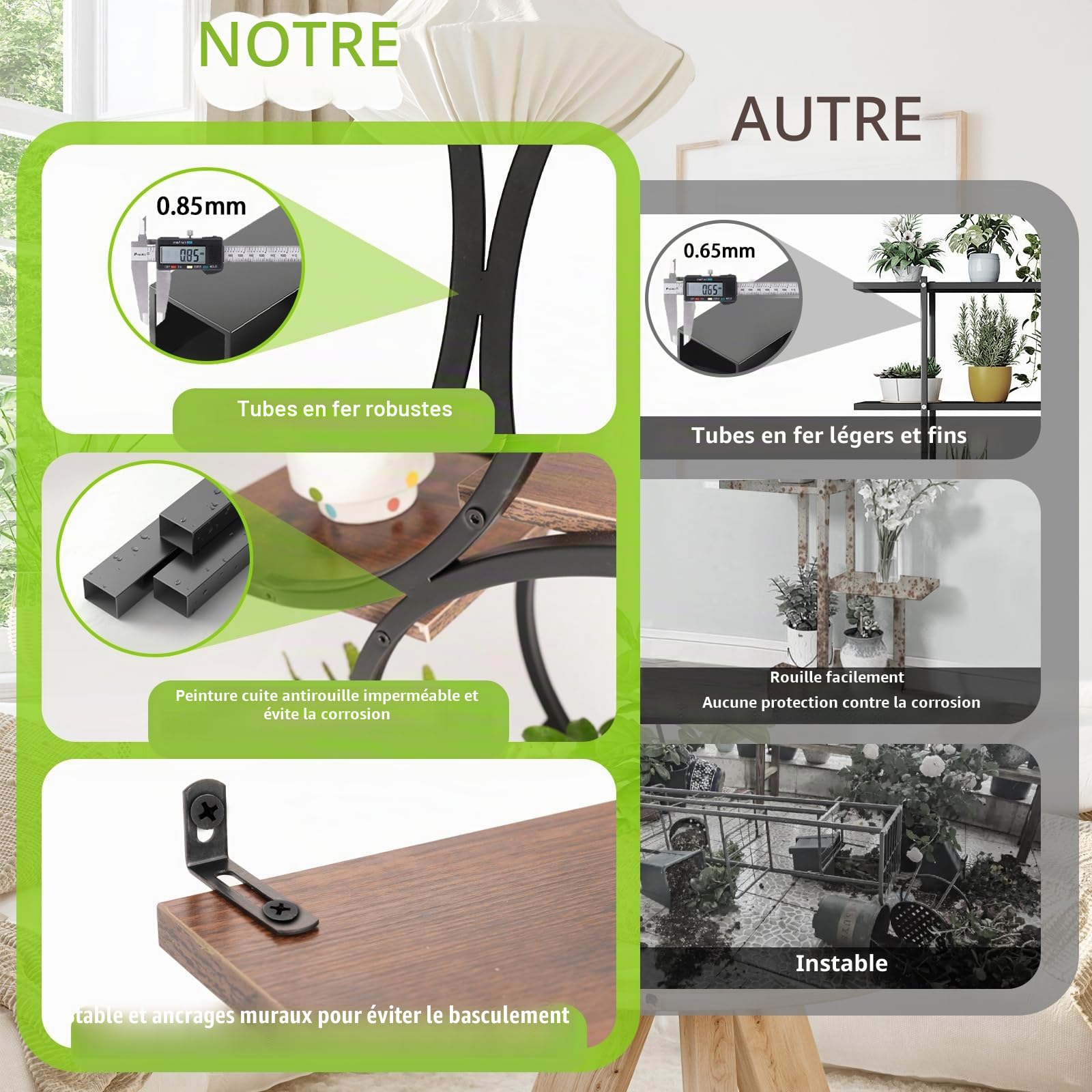 Support pour plantes d'intérieur avec lampes de croissance,étagère haute à 8 niveaux,160cm présentoir d'angle en métal pour fleurs support pour plantes pour terrasse