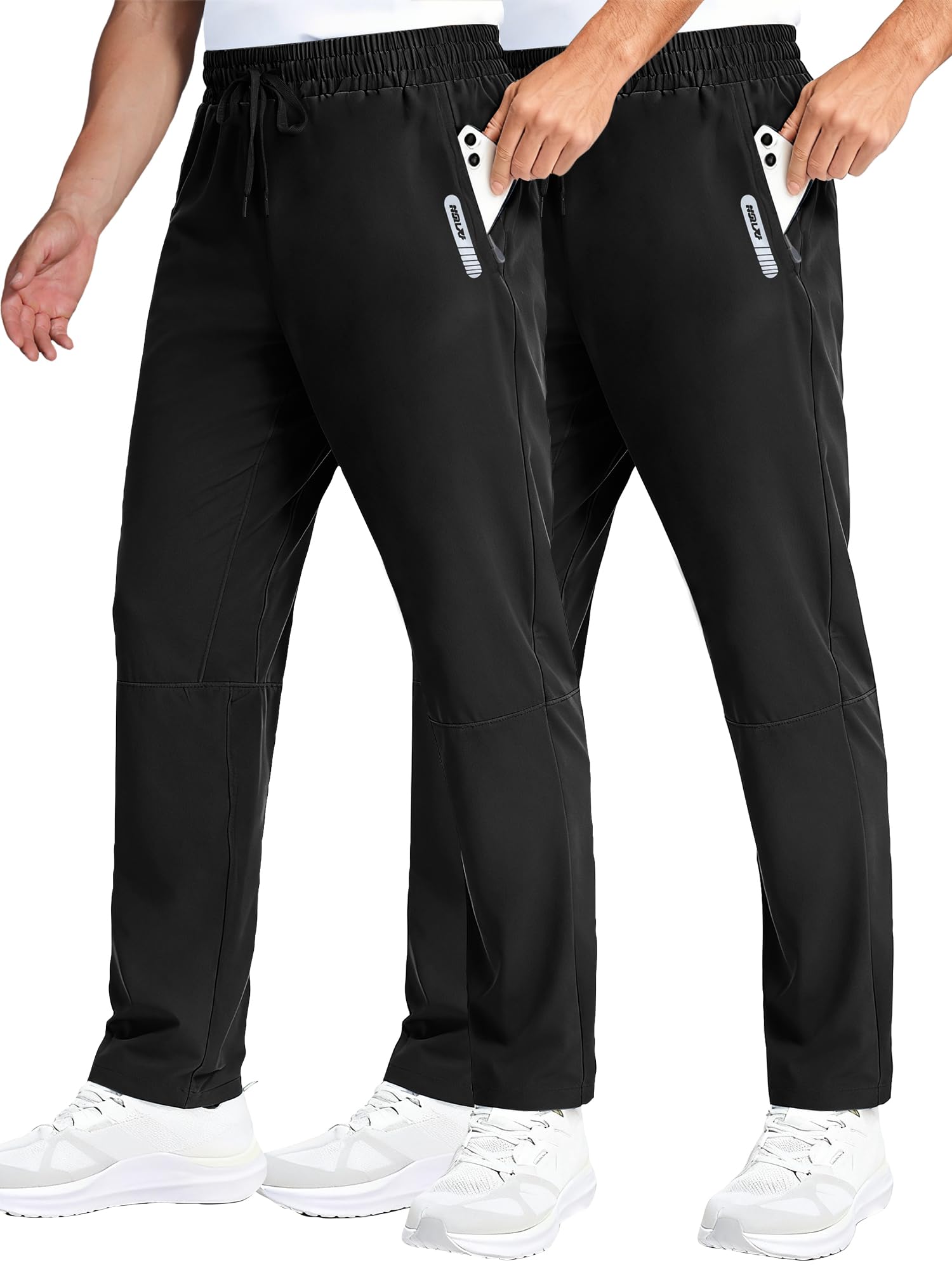 Lot de 1 ou 2 pantalons de randonnée légers et imperméables pour homme avec longueur d'entrejambe de 86 cm/81 cm, pantalon de trekking d'extérieur avec poches zippées