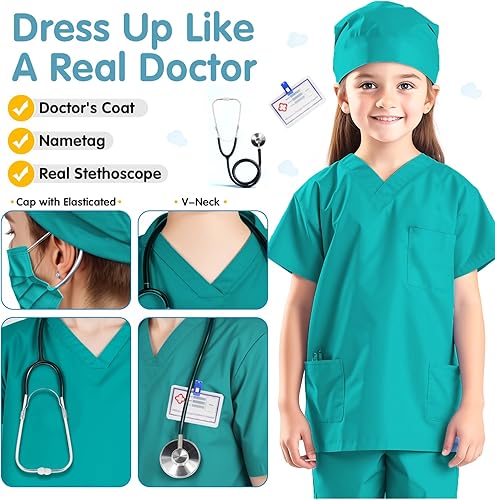 Miniatura 3 de RioRand Disfraz de médico para niños, enfermeras con accesorios, disfraz de Navidad para niños y niñas de 3 a 11 años