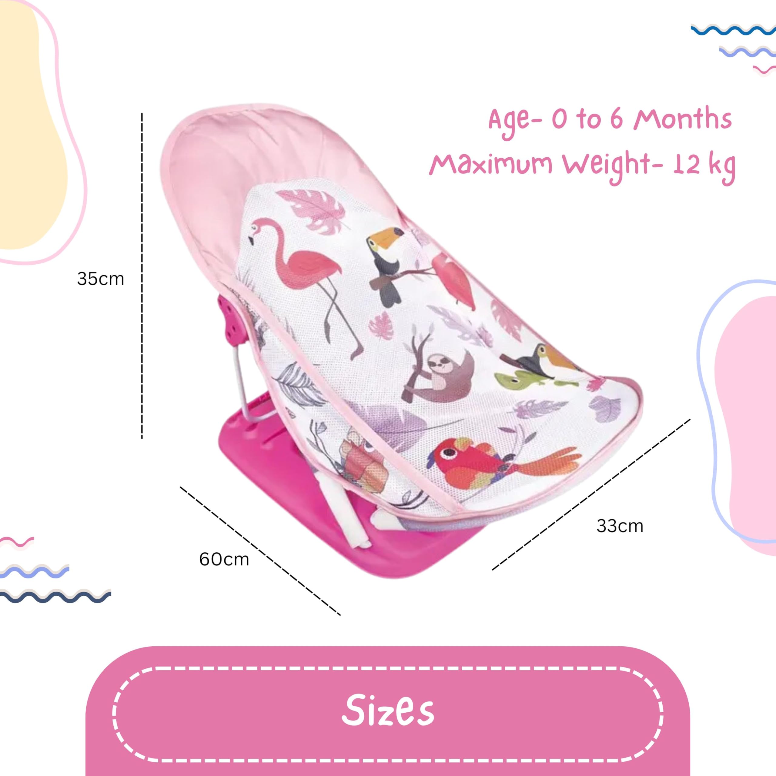 OBABY Newborn Baby Bather Foldable/Reclining/Quick Dry/Portable/Soft Cushion/Non-Slip 3 Position Adjustable, Printed and Colorful Infant Bather for Daily use. (0-18 Months) - Image 2 thumbnail