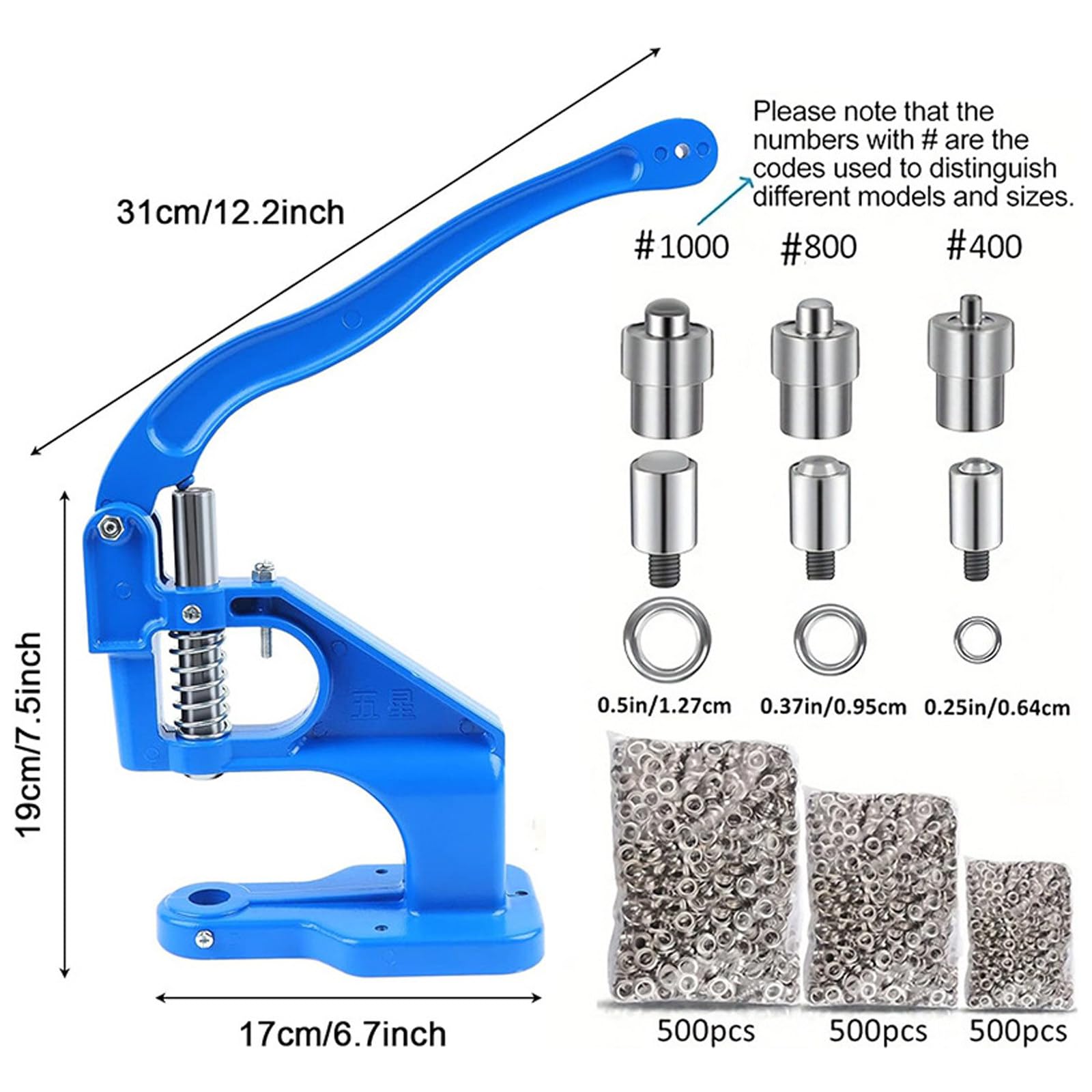Ojales Metalicos con 3 Matrices Intercambiables, Herramienta para Perforar 3 Agujeros & 3000 Piezas Ojales Metálicos Oro/Plata (6/10/12mm) para Lonas, Banderas, Cortinas, Cuero