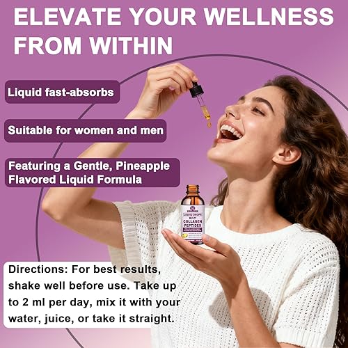 Miniatura 6 de Gotas líquidas de péptidos de colágeno múltiple, 2 onzas Tipos I, II, III, V, X, Complejo de colágeno hidrolizado para cabello, piel, uñas, huesos