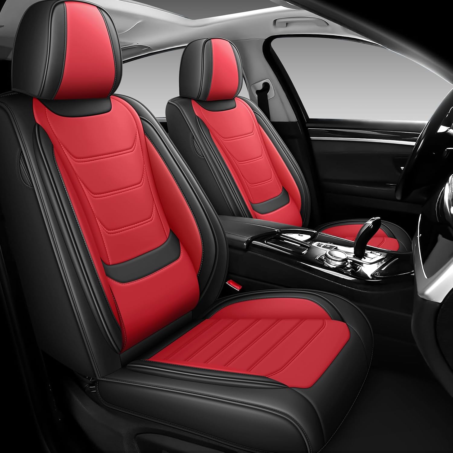 DHAEY Car Seat Covers for Toyota Highlander 2001-2025, Family Seat Covers, Nappa Leather, Wear-Resistant, Anti-Slip, Waterproof, 5PCS Full Set, Black Red