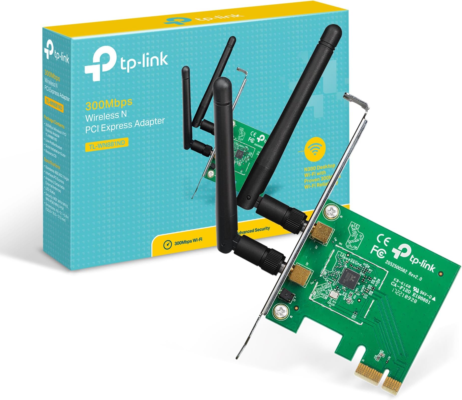 TP-Link TL-WN881ND 300 Mbps Wireless N PCIe WiFi Adapter for PC, PCIe WiFi Card for Desktop, Low-Profile Bracket Included, Supports Windows 10-8.1-8-7-XP (32-64 bit) - Linux 2.6.24-4.1