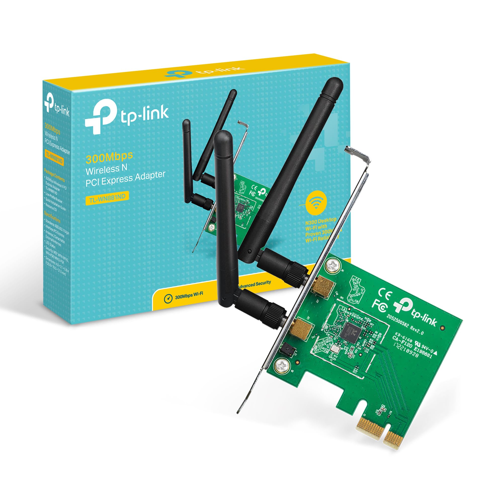 TP-LinkTL-WN881ND 300 Mbps Wireless N PCIe WiFi Adapter for PC, PCIe WiFi Card for Desktop, Low-Profile Bracket Included, Supports Windows 10-8.1-8-7-XP (32-64 bit) - Linux 2.6.24-4.1