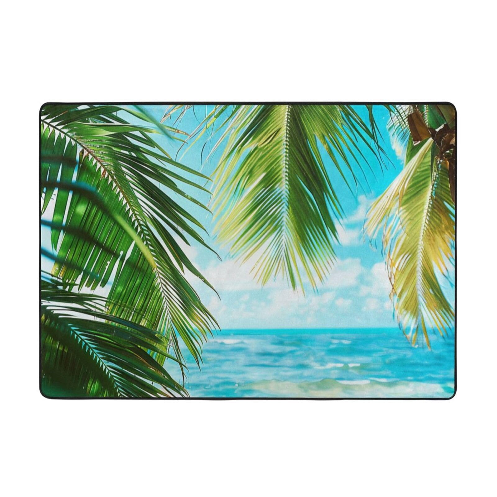 Tapis de sol tropical 203x147 cm imprimé plantes de plage pour salon