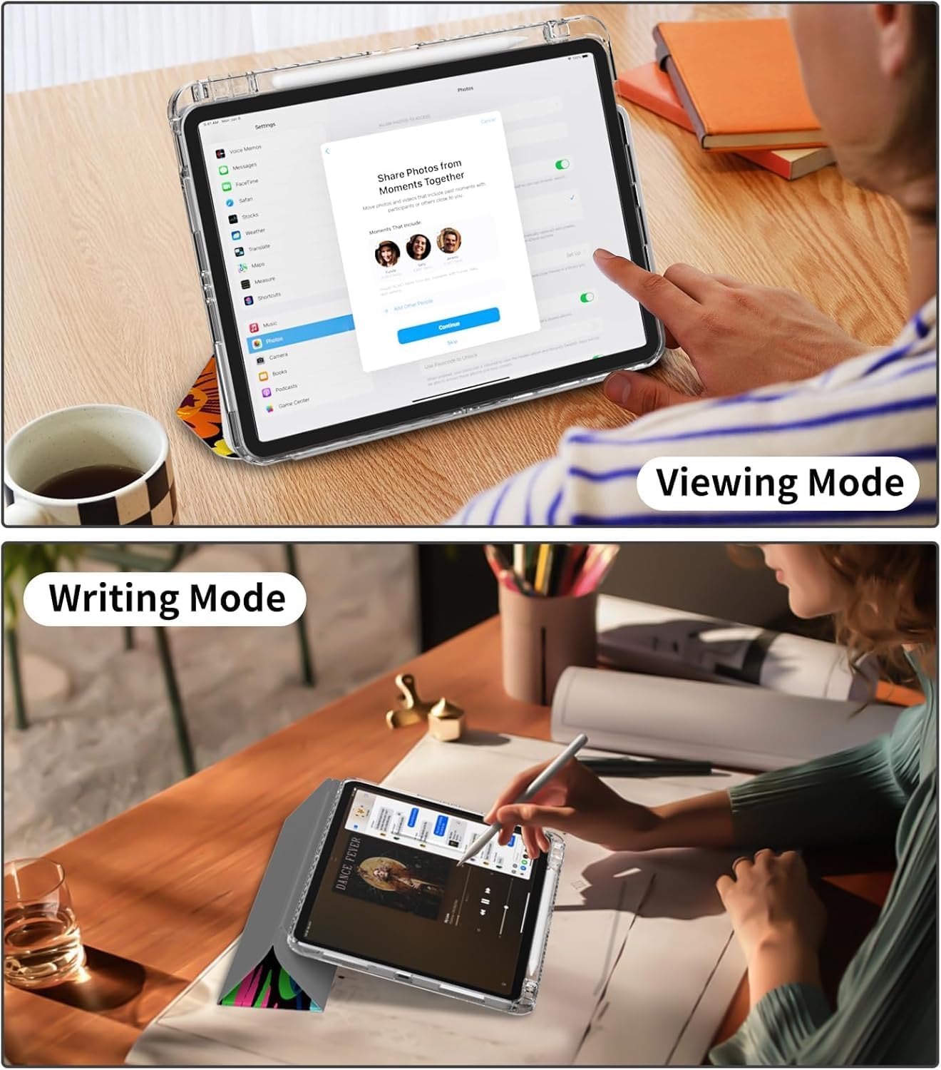 for iPad Air 11 Inch Case M4 (2026)/ M3 (2025)/ M2 (2024), iPad Air 10.9" 5th/4th Generation Case 2022/2020 with Pencil Holder, Slim Trifold Stand Clear Back Cover, Brown Cheetah